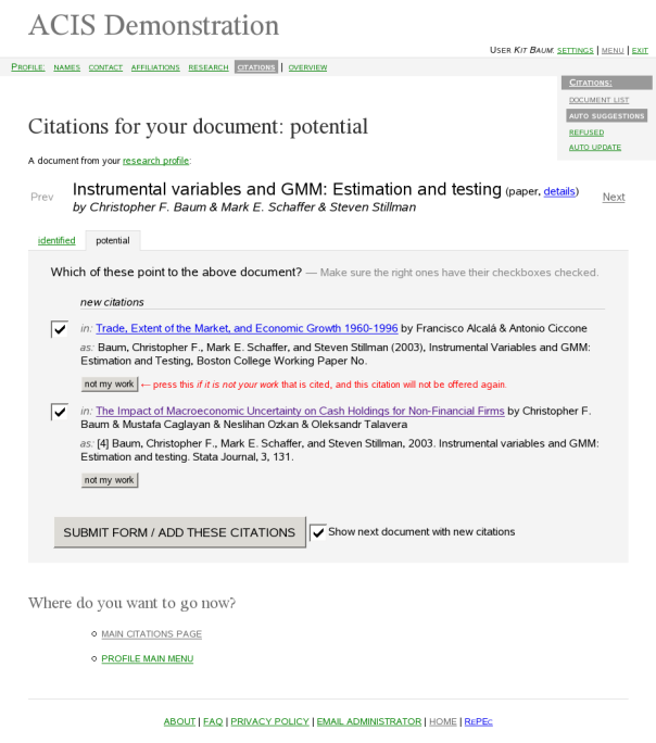 potential citations screen snapshot